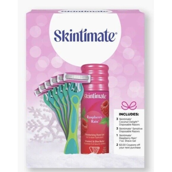 SKINTIMATE RASPBERRY RAIN GIFT SET - 6 DISPOSABLE RAZOR 1 SHAVE GEL - Picture 1 of 4